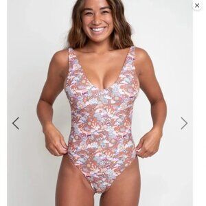 Skatie M medium one piece swim smiley face rainbow cherries fun Ashbury Amanda